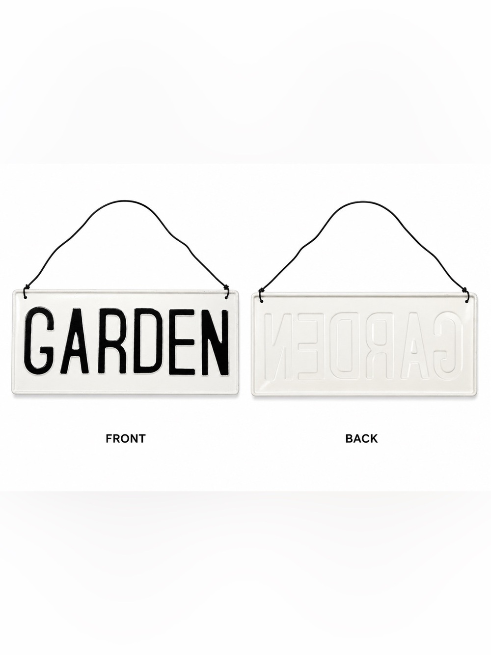 Embossed Metal “GARDEN” Hanging Sign – Black & White Rustic Farmhouse Decor